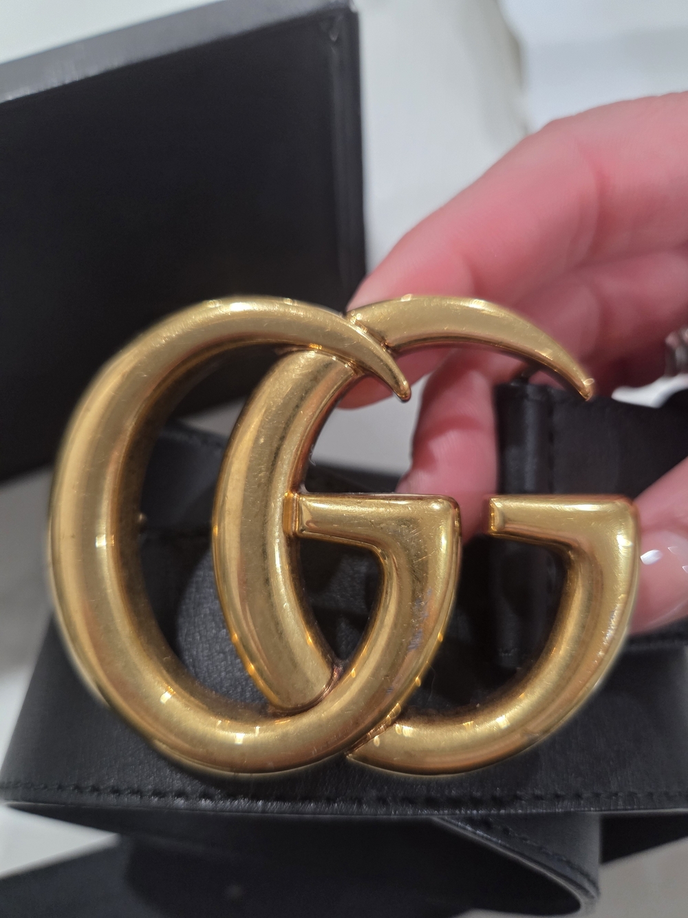 Authentuc Gucci Black Leather Belt with Gold Double G Buckle - Picture 3 of 8